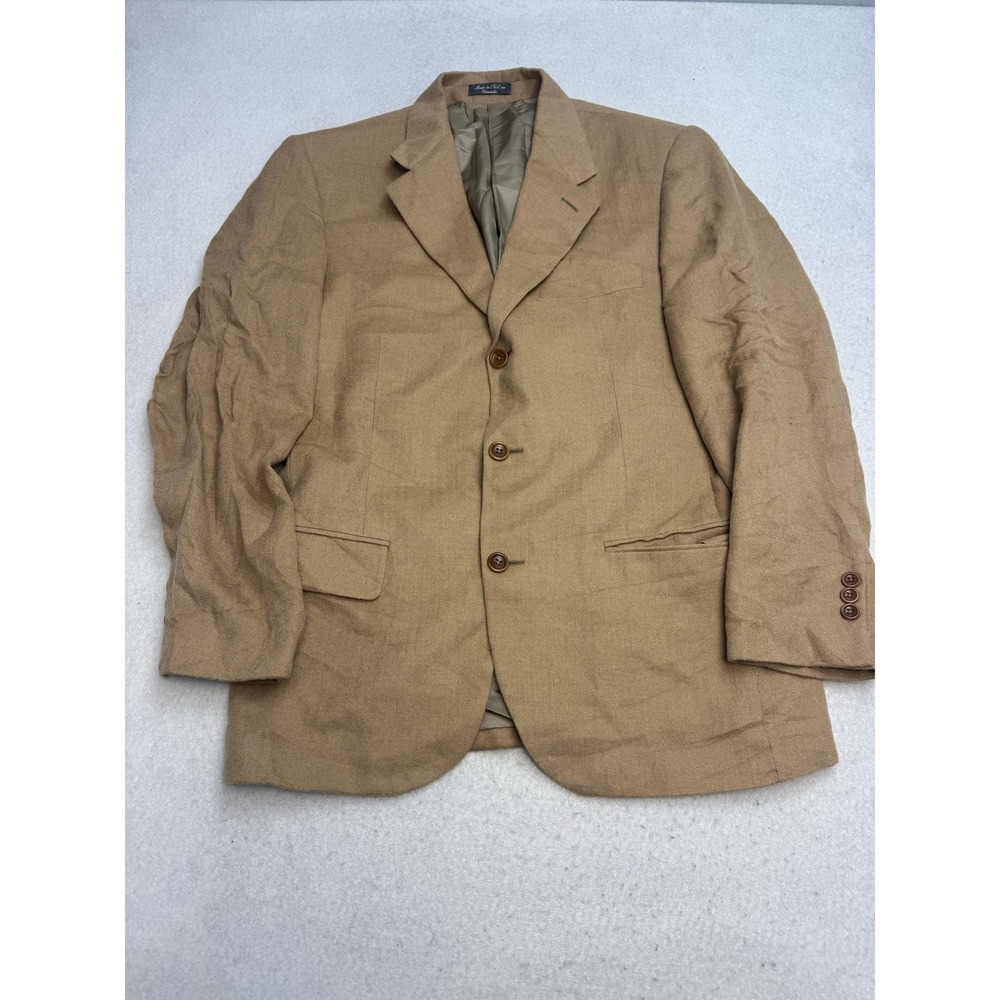 Saks Fifth Avenue Loro Piano Blazer Mens 38 Beige Herringbone 100%‎ Camelhair